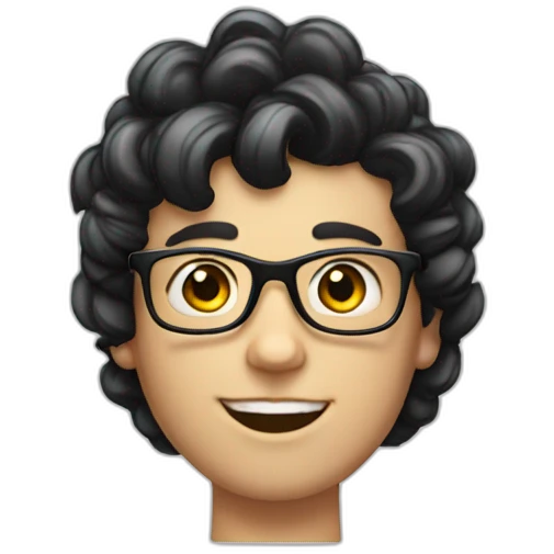 a white Boy with black hair and curlers, and with glasses on, wearing a shirt emoji