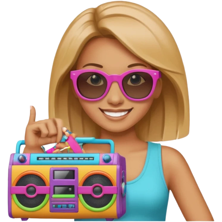 woman holding colorful boombox emoji