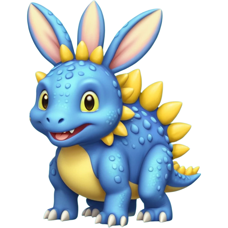 Blue Stegosaurs with yellow bunny ears and yellow spots emoji