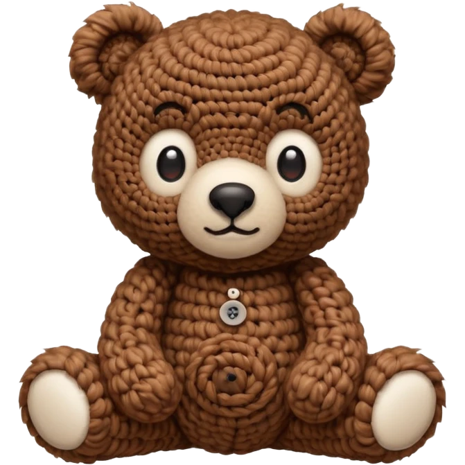 small brown crochet bear with button eyes, sitting emoji