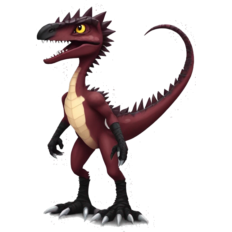 Maroon edgy badass modern sexy handsome punk velociraptor-dragon-Digimon, with black spiky mane, full body emoji