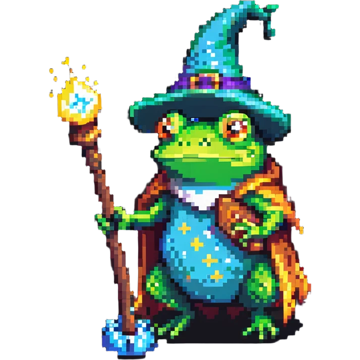 wizard frog holding a magic staff emoji