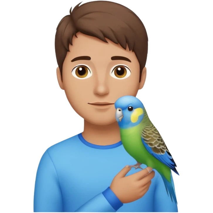 blue budgie parakeet with handsome brown haired man emoji