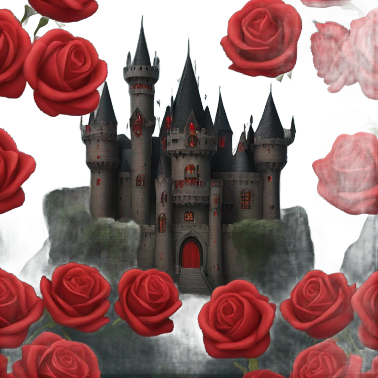 Black and red gothic castle with roses emoji