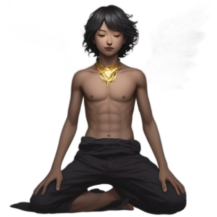 Bare belly, Wings, Choker, Colorless garden, Bathed in shadows, FOV 90 degrees, short lighting, L USM, Cold Colors, gilded technique, taiji, extremely hyper aesthetic, absurdres emoji
