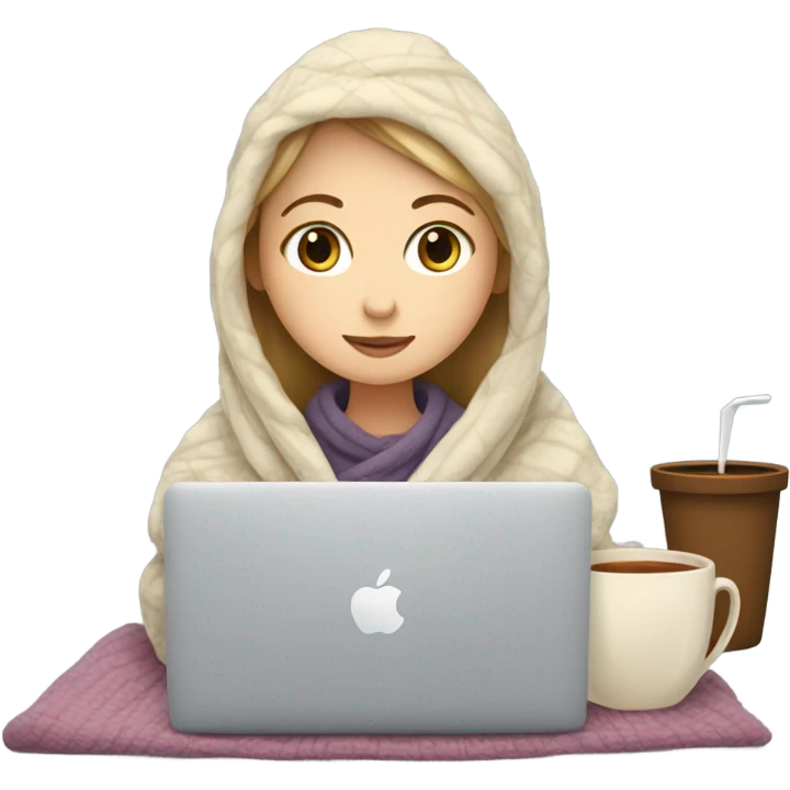White Girl drinking tea with blanket on a macbook emoji
