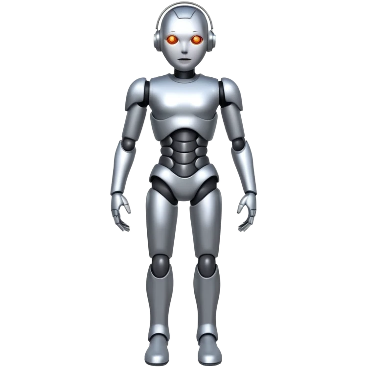 Robots Humanoid – Silver android with glowing eyes, human shape, full body emoji