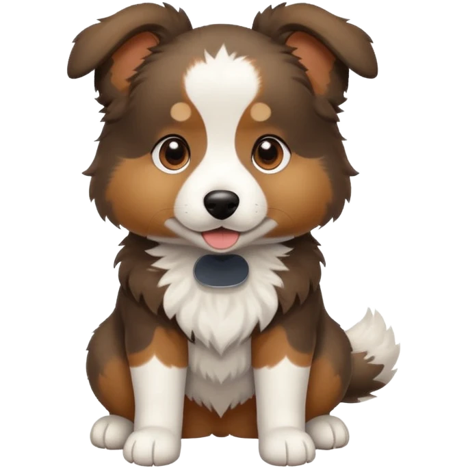 собака породи ауссі триколор з передніми білими  без білої полоски на голові лапками грається emoji