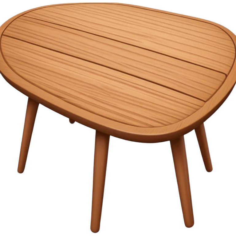 A 3D wooden table with subtle wood texture, rounded corners, gentle highlights, and a slightly angled perspective, matching the realistic-yet-simple style of the '🪑' chair emoji; medium brown tones, minimal details, emoji-friendly design. emoji