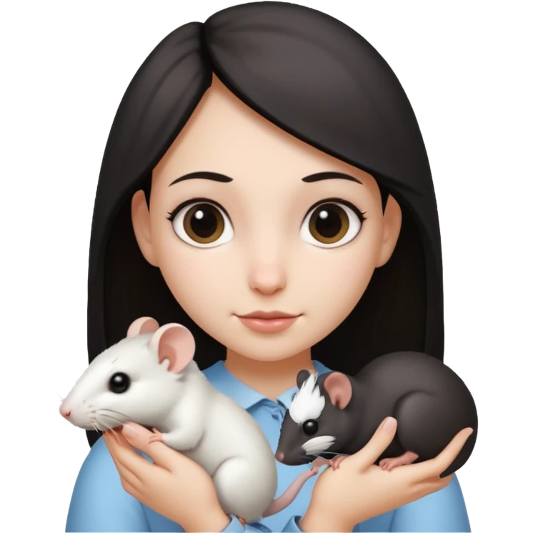Девочка с двумя крысами на руках белой и чёрной emoji