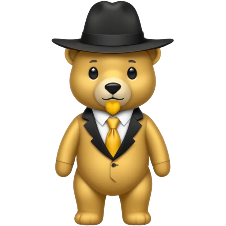 Oso dorado con un sombrero negro y fn su cuello un moño negro emoji