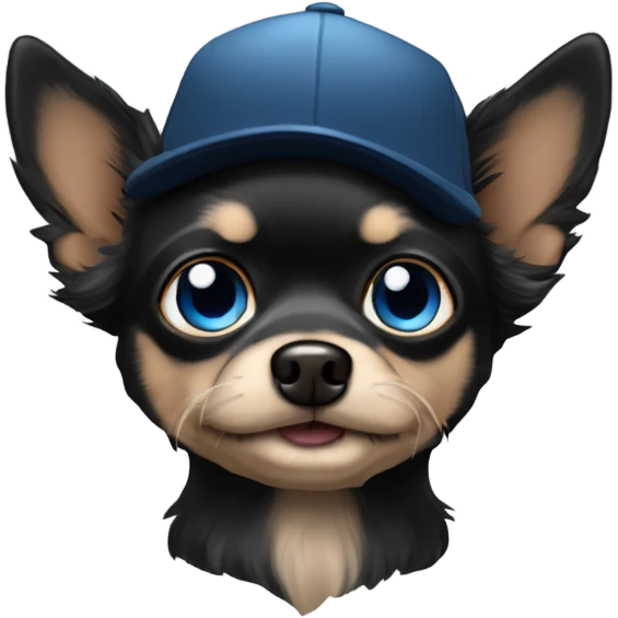 Old man with blue eyes goatee beard ball cap and cute black long fur Chihuahua emoji