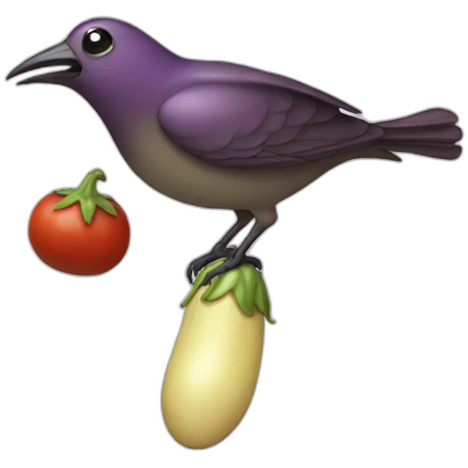 Bird eating eggplant emoji