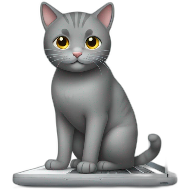grey cat standing on laptop emoji