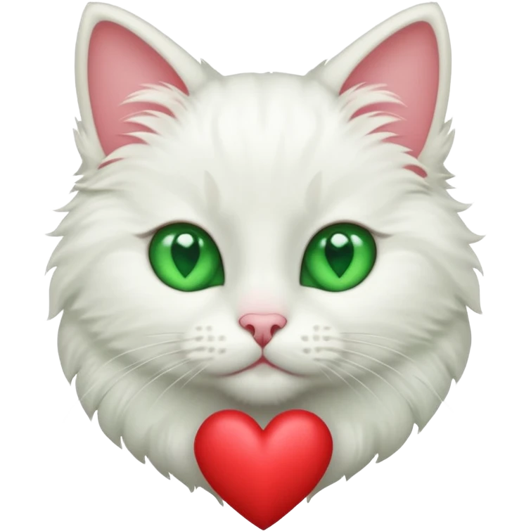 White cat with green eyes and heart emoji