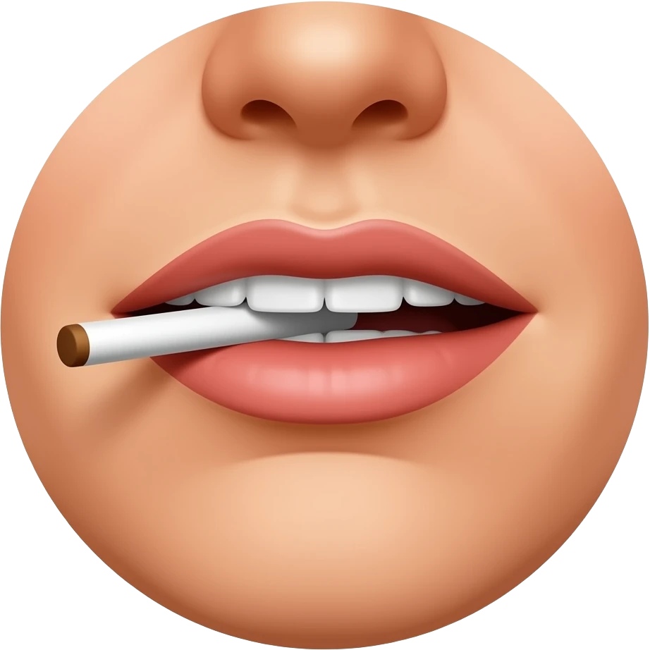 open mouth showing white nicotine pouch tucked under upper lip emoji