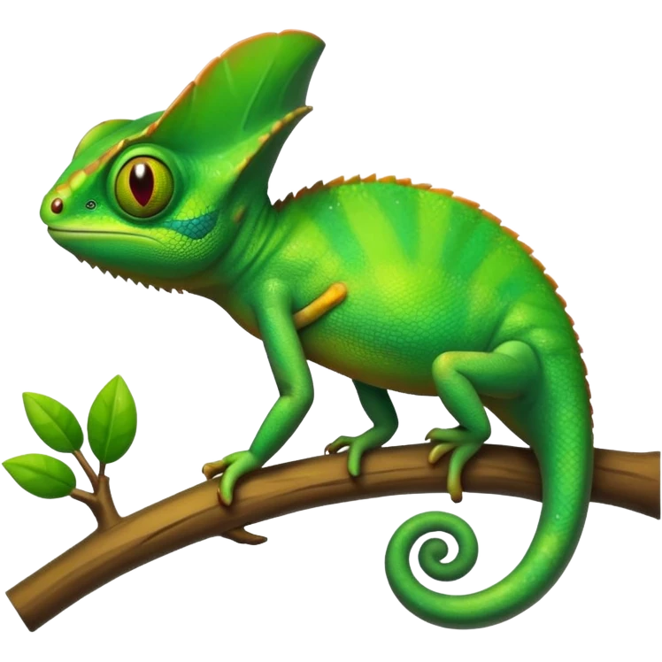 green chameleon looking at me, make it look like an emoji and standalone, with no branch. Make it very cute and like an animation. Make it look as ut emoji