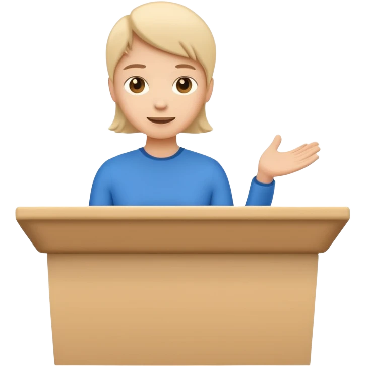Minimal startup-style emoji icon of a person presenting behind a podium, flat vector illustration, friendly proportions, simple lines, modern SaaS pitch deck style, white background emoji