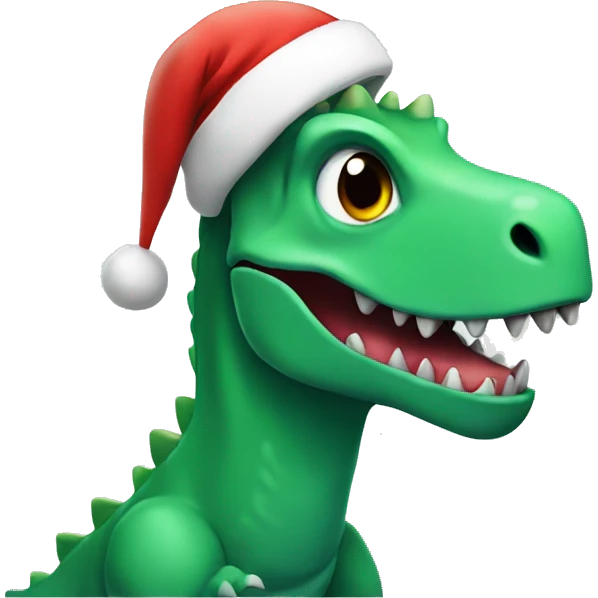 Dinosaur with a Christmas hat emoji