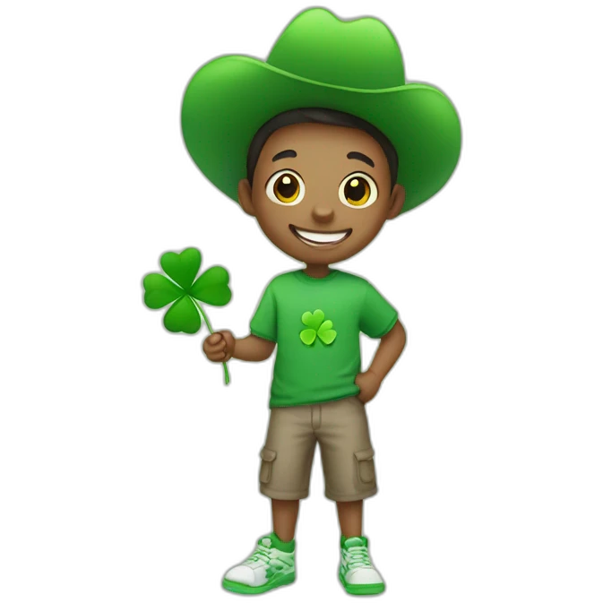 happy boy with four-leaf clover in his hand emoji