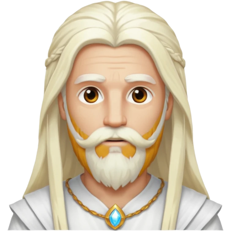 Baldr, God of Light from Gods and Goddesses with long platinum blonde hair and beard, white outfit emoji