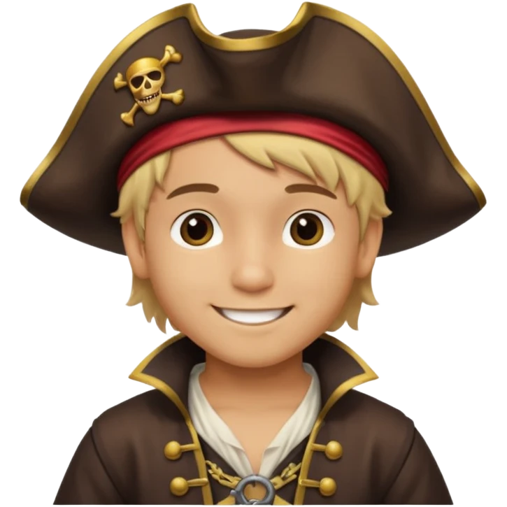 light brown Hispanic boy with blond hair that is dressed as a pirate emoji