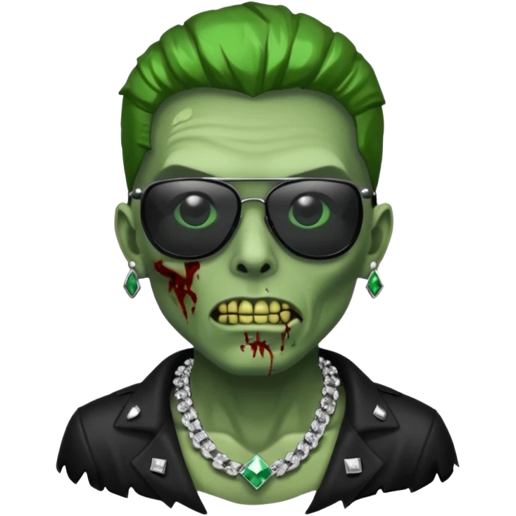 Zombie verde con lentes negros de sol y cadena de diamantes  emoji