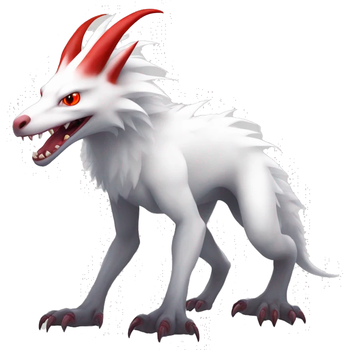 White edgy cute albino sergal-vernid-Fakémon with red mane and red eyes, full body emoji