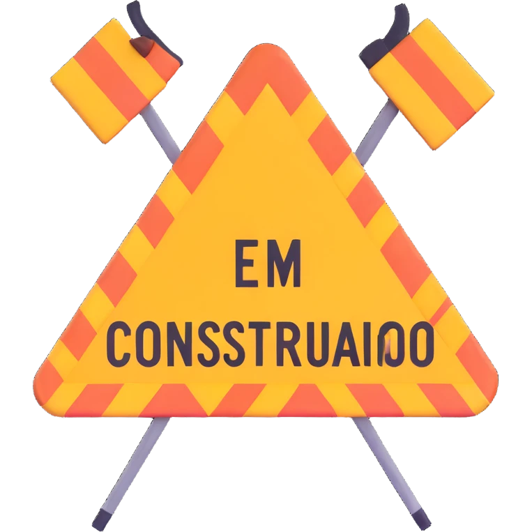 construction sign with 'em construção' text, animated effect, lights or tools suggesting movement emoji