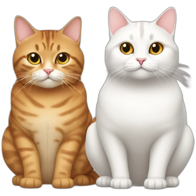 Two fat cats, one tabby and one white emoji