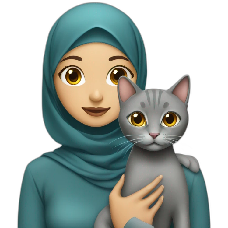 Hijab girl and grey cat emoji