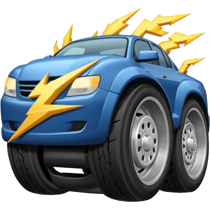 A front semi steer tire that is flat getting stuck by a lightning bolt add highway emoji
