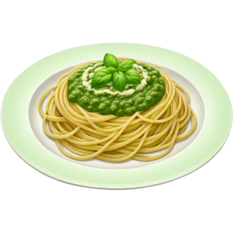 a plate of spaghetti with green pesto sauce, simple, minimal emoji