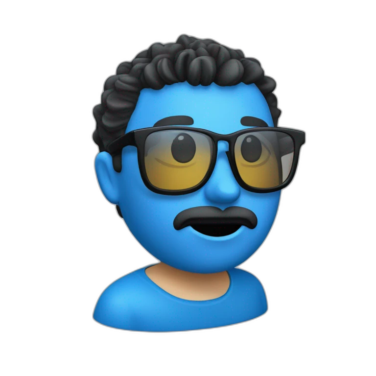 CARA DE CHICO CON GAFAS DE PASTA AZULES SIN VIGOTE Y PELO CORTO NEGRO CON FLEQUILLO DE PUNTA emoji