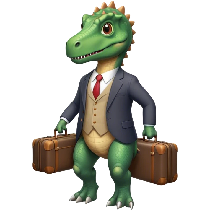 office Dinosaur in a suit, a huge luggage full of papers, trip emoji