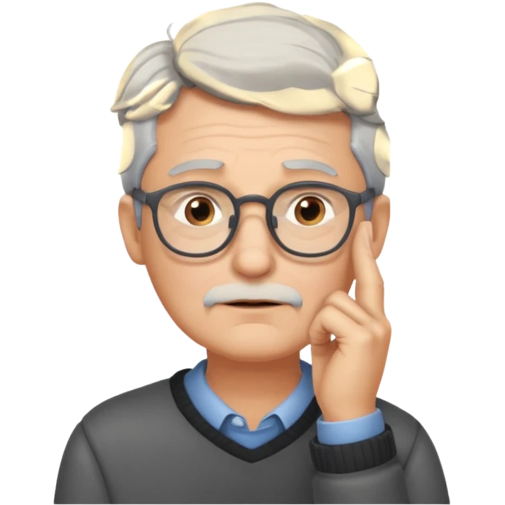 Gray haired man with glasses with his hand on his chin thinking emoji