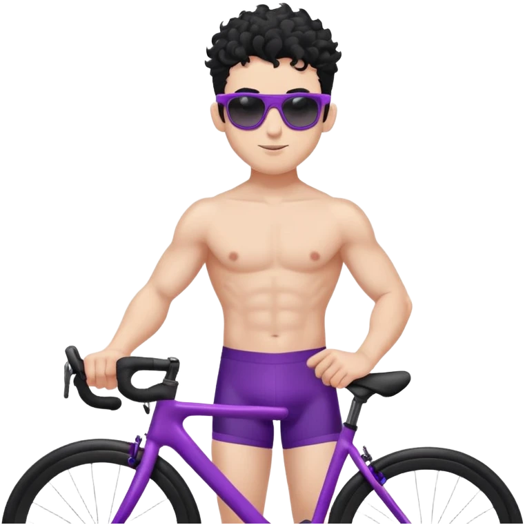 shirtless male athlete with white skin and moderately curly black hair on top with shaved sides, wearing purple bike sunglasses with black tinted lenses emoji