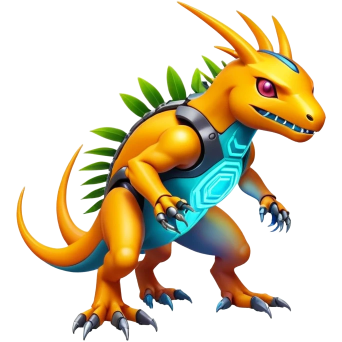 Tropical futuristic lush warm-colored modern colorful neon-colored cyber-Fakémon-Digimon-creature emoji