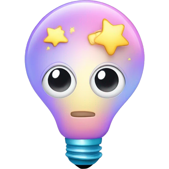 light bulb with little brain and stars inside, eyes looking up, blend of pastel colours emoji