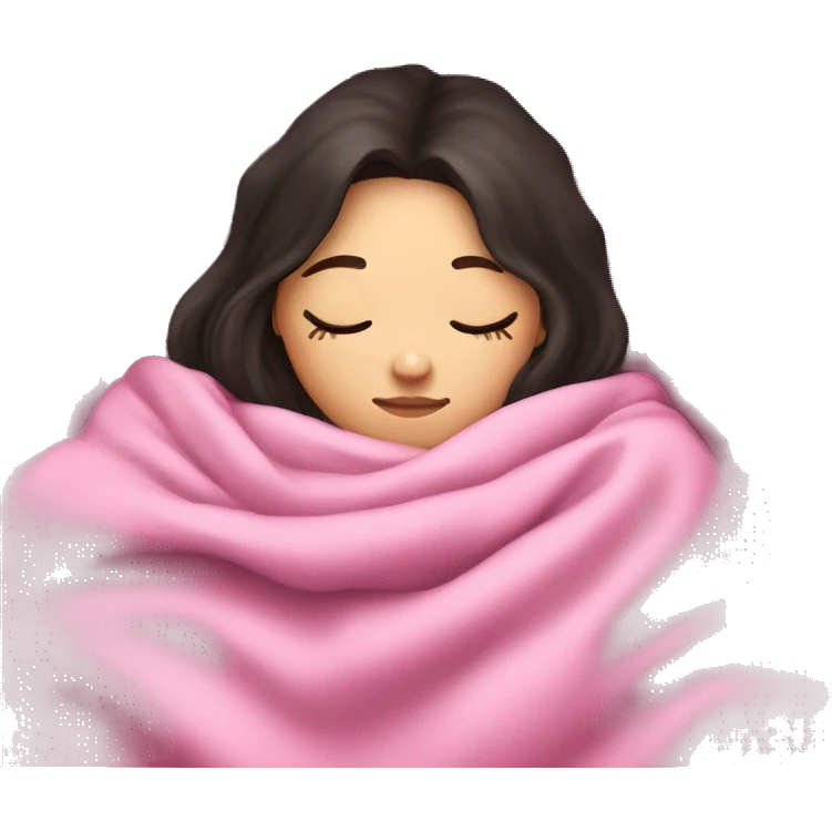 Pale girl with dark hair sleeping under pink blanket  emoji