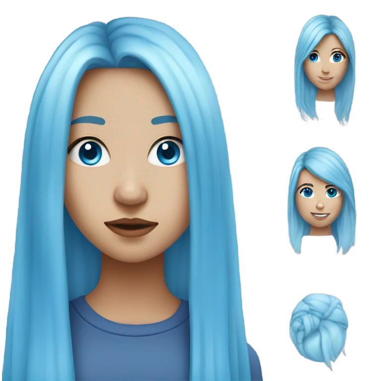 teenage girl with blue eyes and long blue hair and nose ring emoji