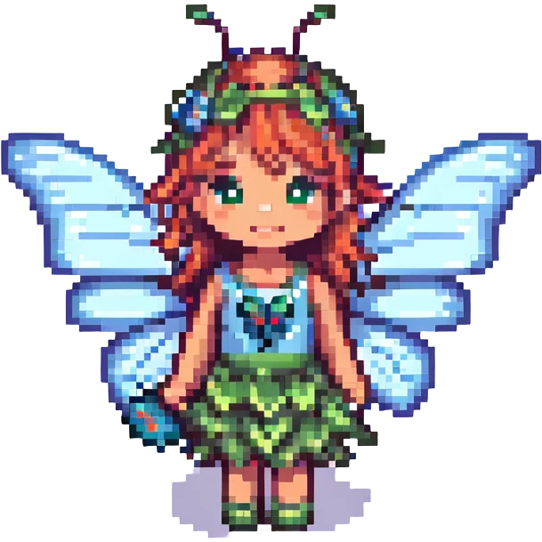 a fairy with butterfly wings, pixel art style emoji