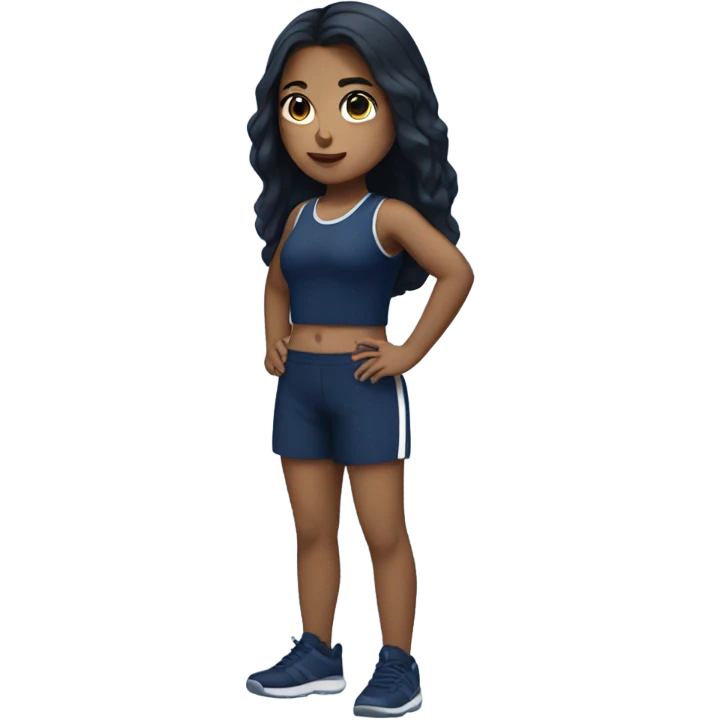 full body gym white girl long black hair navy blue wear emoji