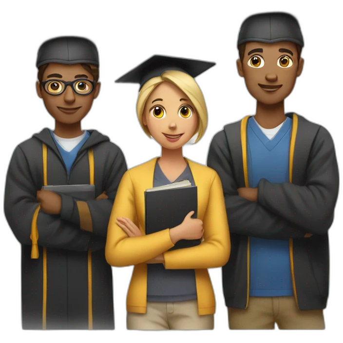 students with one women and one men wearing academic caps emoji