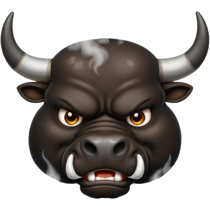 Emoji of an angry black powerful bull with steam coming out of its nose emoji