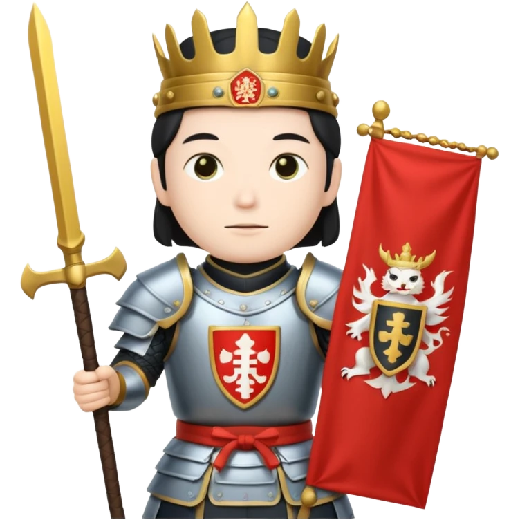 Japanese Castle Lord, Lord standing before a Japanese castle backdrop, holding a banner with family crest. emoji
