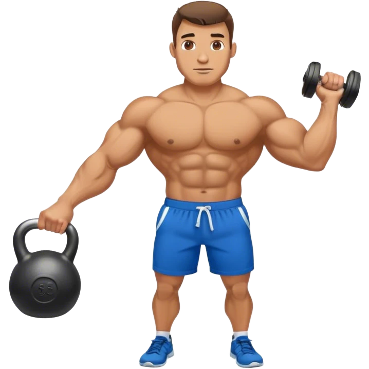 buff man with blue shorts holding kettlebell emoji