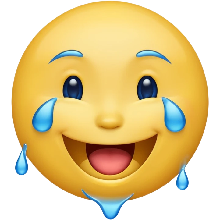 Emoji, yellow round laughing face, blue tears of joy on it  emoji