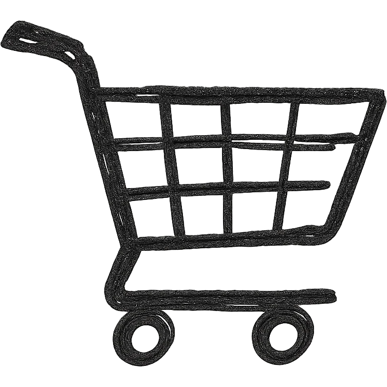 black shopping cart icon facing right, hand-drawn style, no fill, only black outline emoji