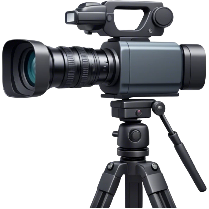Create an emoji for video recording. Show a  single lens professional video camera on heavy tripod, symbolizing the act of filming. Use modern, professional colors. Do not include any emojis or smiley faces. Make the background transparent. emoji